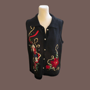 Lisa International Embroidered Vest | Black | Size M | Vintage